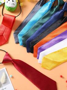 1pc Kids' Solid Color Pre-Tied Necktie, Elastic Band Necktie For School, Performance, Party, Suitable For 3-16 Years Old, Daily & Holiday Wear