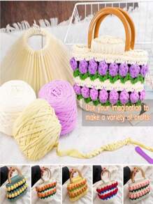 1 rollo de Hilo de camiseta, yardas de tela elástica de ganchillo, hilo de camiseta grueso de poliéster para tejer a mano, cinta para ganchillo de bolsas, cestas, mantas, alfombras, decoración del hogar, manualidades DIY