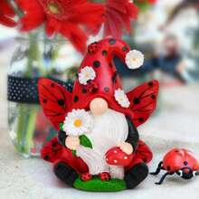 1 pièce Statue de gnome coccinelle en résine - Style élégant, décoration thématique de collection, convient à divers types de pièces, décoration de jardin et pelouse, pour Noël, Halloween, Thanksgiving, été, automne - Usage intérieur/extérieur