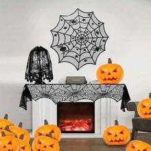 40pcs/Set Halloween Spider Web Tablecloth, Table Runner, Fireplace Scarf, Lamp Shade, Bat Halloween Decoration Set