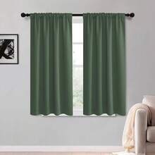 Local Delivery Black Blackout Curtains 63 Inch Length, Room Darkening Thermal Insulated Noise-Reducing Black Out Curtains For Bedroom Living Room Windows, Back Tab Rod Pocket, W52 X L63 Inches, 2 Panels - 墨綠色 - 查看 10