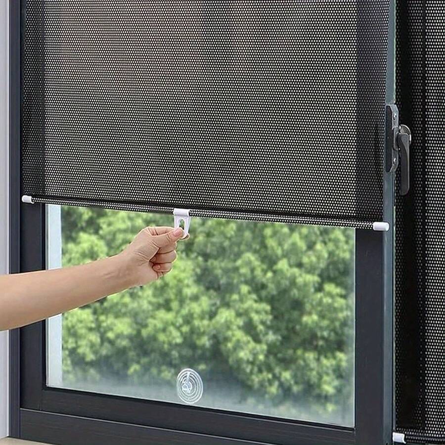 UNUNS Window Sun Shade,Retractable Balcony Blackout Curtain,Home Use Window Sun Block Bathroom Heat Insulation Blackout Roller Blinds - Black - View 1