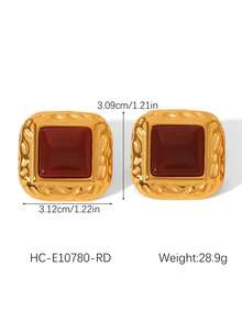 1 par de pendientes de botón cuadrados con incrustaciones de resina para mujeres, pendientes chapados en oro de 18 quilates de acero inoxidable, accesorios de joyería de moda, regalo para amantes - Pendientes cuadrados - Ver 10