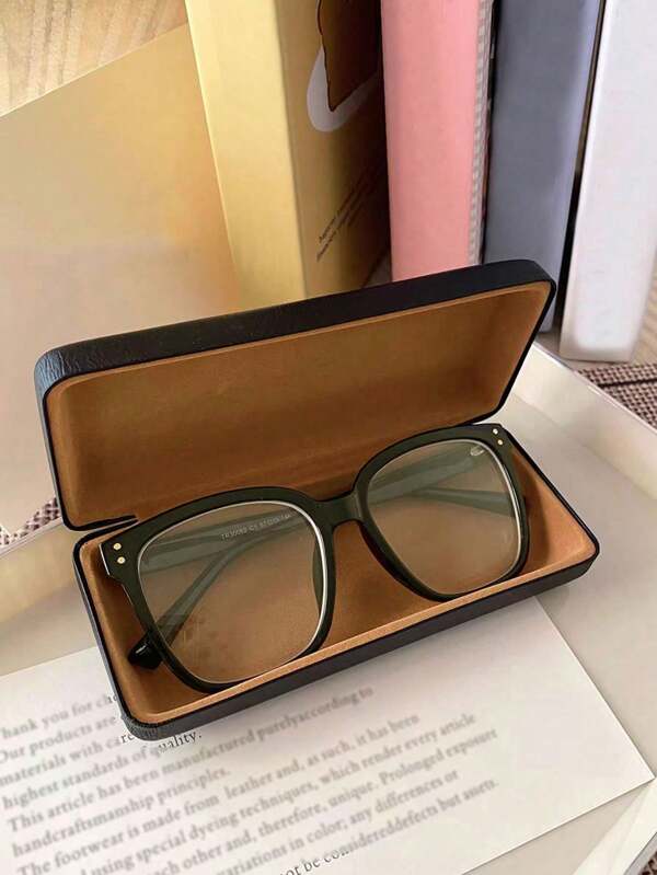 1pc Black PU Frame Glasses Case, Sunglasses & Myopia Glasses Flip Cover Box