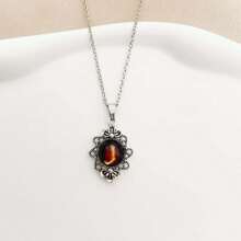 1pc Vintage Stainless Steel Chain Necklace With 26pcs Flame Shaped Letter Pendant