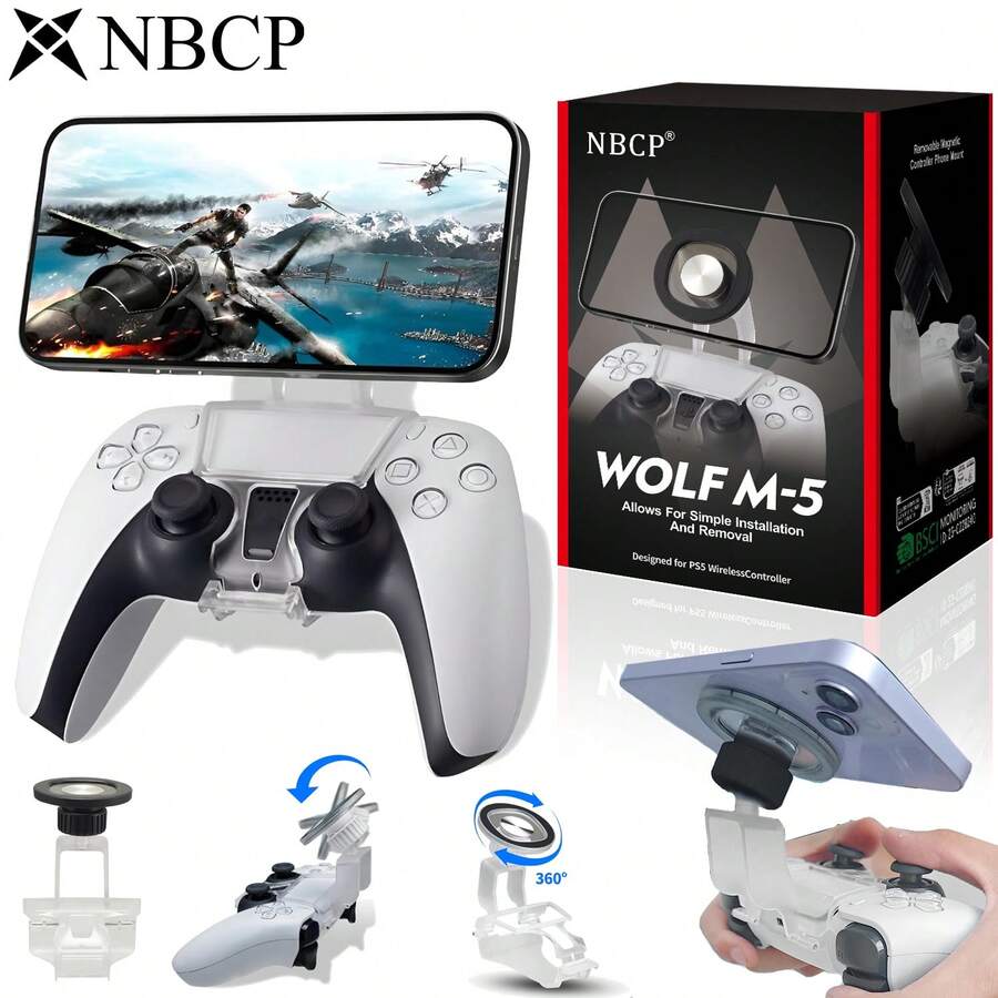 Compatible With PS5 Controller Phone Mount – Adjustable Mobile Phone Holder Clip Compatible With Playstation 5 Dualsense, Magnetic Gaming Clip Compatible With IPhone & Android – Ergonomic Design, Ultra-Strong Magnets, 360° Rotation - 白色 - 查看 1