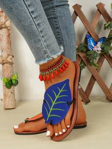 2024年夏季女士时尚简约优雅人字拖，百搭沙滩凉鞋 - 橘藍色 - 查看 2