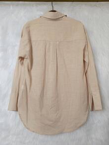 Women's Long Sleeve Linen Shirt - Beige - View 4