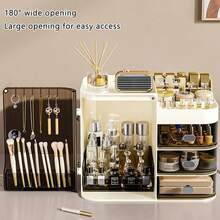 NetHong Large Capacity Cosmetic Storage Box With Mirror Makeup Organizer Skincare Jewelry Storage Box For Bedroom Bathroom Desk Table Tidy Holiday Essentials - White - View 4