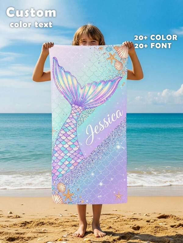 1PC Customized Name Ocean Beach Towels,Personalized Kids Beach Towel,Summer Birthday Gift For Kids,Custom Name Beach Towel,Custom Beach Towel For Girls/Boys,Perfect For Outdoor Beach Travel Swimming Gym Yoga, Beach Accessories,Custom Beach Towel For Friends, Multiple Sizes Of Beach Towels To Choose Froml