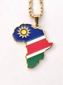 Popular Africa Theme Dripping Oil Stainless Steel Map Pendant Necklace