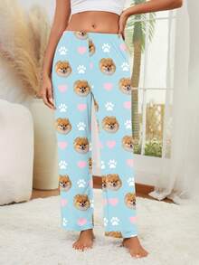 Printstory Customized Women's Blue Pajama Pants With Personalized Pet Portrait - Blue - View 4