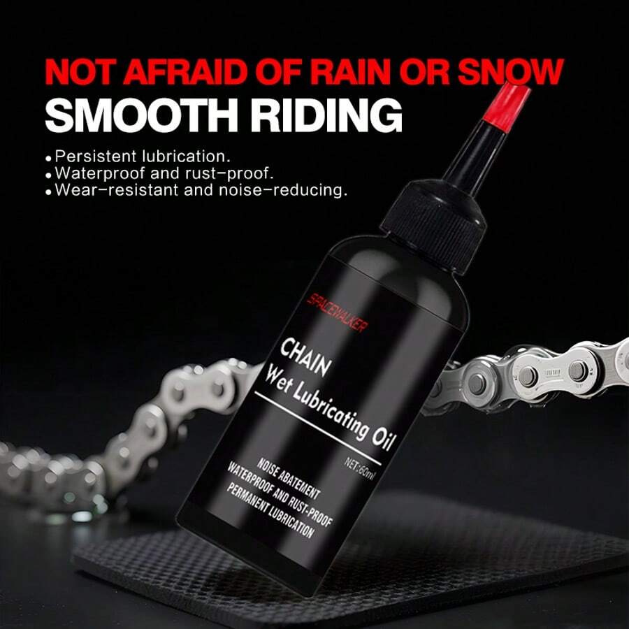 SPACEWALKER 1PC Bike Chain Oil - High-Performance Wet Lubricant For Smooth Riding, Waterproof & Weather-Resistant, 60Ml Bottle, PET Bottle, Enhances Brake & Accelerator, Ideal For Road Bikes - Black - View 1