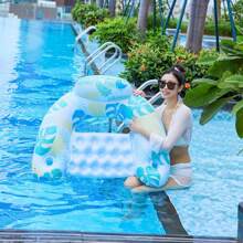 1pc Thick PVC Floating Water Sofa With Cup Holder & Backrest, Anti-Capsizing Small Daisy U-Shaped Inflatable Pool Recliner