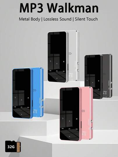 32GB MP3播放器，配备蓝牙5.2，便携式音乐播放器内置扬声器，随时随地享受您的数字音乐和有声读物，包含录音机、电子书功能，并附赠耳机。