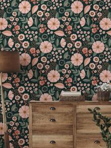 Pink Flowers Pattern Peel & Stick Wallpaper Boho Floral Garden Bedroom Self-Adhesive Removable Wallcovering Pre-Pasted Flowering Meadow Wall Paper Wall Stickers Room Decor Wall Decor Wall Sticker