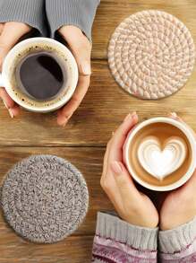 16pcs/8 Pcs Minimalist Table Woven Coasters, Drink Coasters With Holder,Kitchen Table Heat-Resistant Coasters And Thick Insulation Pads,4 Colors Absorbent Coaster Set For Home Decor Tabletop Protection Suitable For Kinds Of Cups, 4.3 Inches Christmas For Holiday Gift Giving