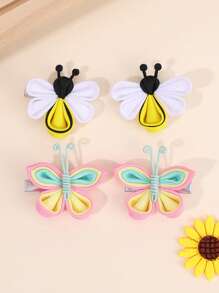 4pcs Cute Bee Butterfly Hair Clips For Girls Colorful Butterfly Bee Grosgrain Ribbon Bow Alligator Clips Cute Butterfly Bee Insect Barrettes Unique Vacation Hairpins Teens Hair Accessories