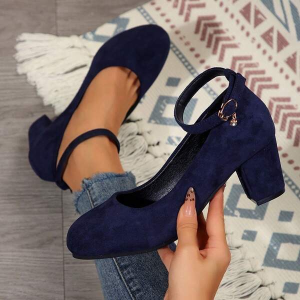Plus Size Women Chunky Heel Shoes, Elegant Buckle Strap Fashion Dress High Heels
