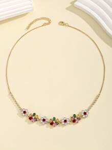 1 pièce Collier fleur multicolore de luxe élégant en cuivre avec griffe de mode