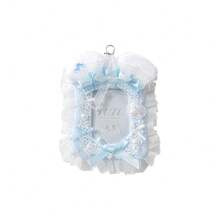 Rosyposy K-POP Fluffy Lace Photocard Holder 3.5" With Keychain - Cute Double-Sided Idol Card Protector Sleeve For Backpack, Purse, School Supplies,Back To School
