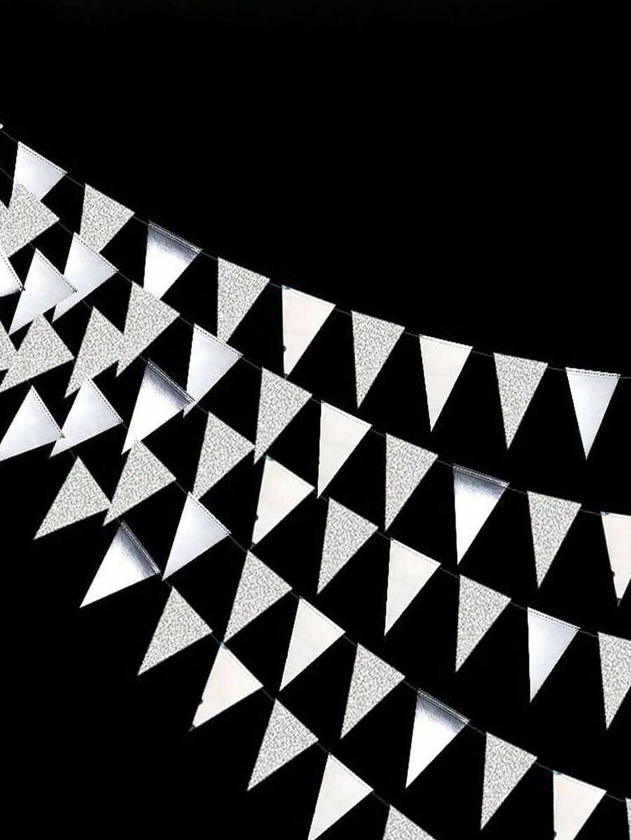 1 Stück - 4 Meter pulverbeschichtetes silbernes Dreieck Banner für Geburtstags-Party, Party Banner, Party Dekoration, Festival Dekoration, Banner für Geburtstags-Party, Valentinstag Feier Party Atmosphäre Tool