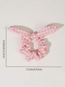 1/5 件可爱糖果色格子兔耳形发圈，儿童发饰