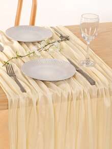 35x71/118 Inch Boho Style Sheer Table Runner, Rustic Cotton Fabric Long Romantic Table Runner For Wedding, Bridal Shower, Birthday Party Table Decor (Beige) - Beige - View 2