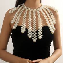 Luxury Handmade Multi-Layer Faux Pearl Tassel Necklace, Elegant Choker Body Chain Sweater Necklace, Versatile Fashion Jewelry - White - View 6