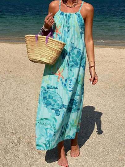 Vestido de playa holgado y suelto de estilo de vacaciones con estampado, para el verano