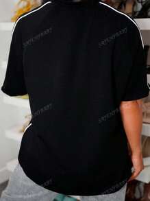 SAYEHFBABY Women's Street-Style Y2K Cool Event Letter Printed Color-Blocked Short Sleeve Black T-Shirt