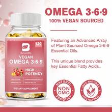 B BEWORTHS Vegan Omega 3-6-9 Capsules - 500mg Omega-3, 180mg Omega-6, 680mg Omega-9 - Pure Plant-Based Fatty Acids For Heart, Brain, Immune & Skin Health - Non-GMO - 3瓶 - 查看 6