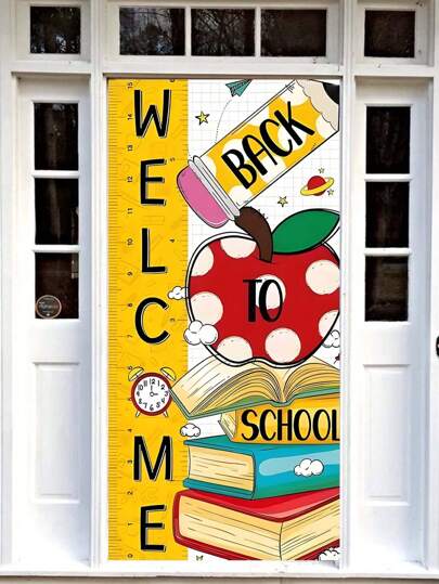 1pc Back To School Theme Banner, Made Of Polyester Fabric. Creates A Back To School Atmosphere, Suitable As A Curtain Decor, For Classroom Door Decoration During Back To School Season