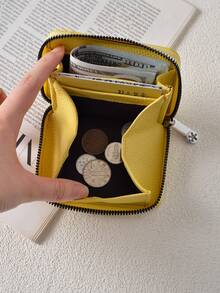 新款男女通用日式风琴褶多卡位零钱包简约大容量拉链女士钱包迷你钱包零钱包小钱包可爱钱包 - 黃色 - 查看 4