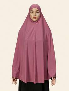 1 件女士加大码无袖纯色穆斯林速效头巾，宽松休闲头巾，Al-Amira、Khimar、、下巴遮盖设计，适合日常佩戴 - 藏藍色 - 查看 6