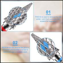 2 件套美甲钻头，适用于水晶指甲，3/32 英寸柄美甲钻头，专业电动美甲钻头，适用于家庭沙龙/细+中指甲钻头，美甲用品，美甲工具，美甲工具，返校，指甲，按压指甲用美甲工具