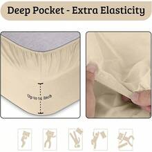 Sheet Set, Luxury 1800TC Double Brushed Microfiber Bed Sheets Size Bed, Soft, Deep Pocket, Shrinkage And Fade Resistant, 4PC (), Holiday Bedding - Cream - 查看 4
