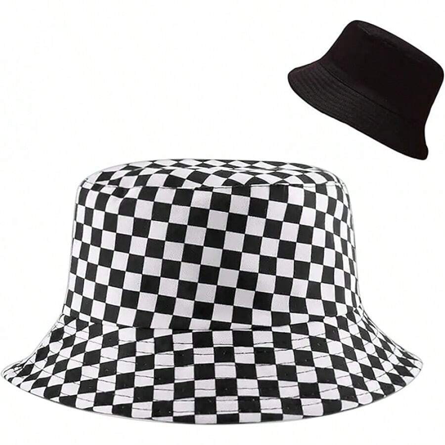 Reversible Bucket Hat For Women, Cute Beach Fisherman Style - Checkered Flag - View 1