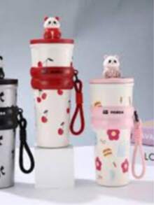 Panda Thermal Cup 700ml With Retractable Straw And Safety Handle – Ideal For Everyday Use! ‍♀️ - Rose - View 2