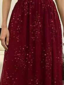 New Elegant Party Tulle Skirt With Rhinestones - Burdeos - Ver 2