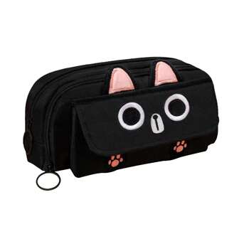1pc Large-Capacity, Thickened And Enlarged Fabric Cat Embroidery Pen Case, Solid Color And Dirt-Resistant, Cute Stationery Bag, Desktop Standing Stationery Storage Box, Convenient Hand-Held Pencil Box, Can Be Used To Store A Series Of Items Such As Pens, Rulers, Erasers, Etc., Multi-Functional Cosmetic Storage Bag