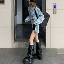 Botas de pantalón de suela gruesa, botas de caballero occidental, botas largas para mujer, otoño e invierno, botas altas finas no demasiado largas hasta la rodilla, nuevas