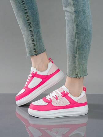 1 paire de baskets casual unisexes à haute tige et bicolore, légères et confortables, convenant pour l'extérieur, la course, les sports pour les adolescents