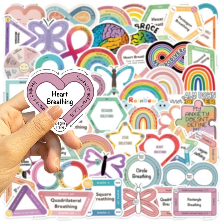 50片镇静条，用于缓解焦虑，感官贴纸，抗压力，缓解焦虑物品，镇静贴纸，课堂教师用品，乙烯基防水贴纸，适用于水瓶、电脑、笔记本电脑、手机、行李箱、笔记本、冰箱 - 彩色 - 查看 1
