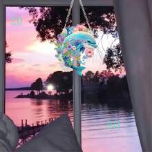 1pc DIY 2D Plane Dolphin Shaped Crystal Diamond Painting Mosaic Art Craft Supplies, Home Decor Hanging Chain, Handmade Project To Unleash Your Potential And Add Decorative Fun, Suitable For Home Window, Garden, And Door Plaque Decoration, Single-Sided