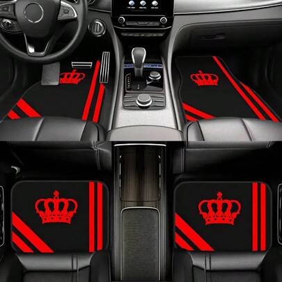 1pc/4pcs Set Colorful Minimalist Crown Print Car Floor Mats, Universal Car Foot Mats/Trunk Mats, Car Carpet - Full Coverage Car Interior Accessories, Crystal Velvet Vehicle Floor Mats Fit For Sedan, Truck, SUV, Car Interior, Car Accessories, Car Essentials,Car Mats