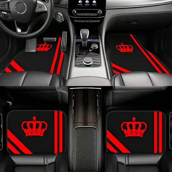 4 Stücke Krone Element Farbminimalistische Muster Autofußmattensatz, universelle Autofußmatten, Automobilinterieur Accessoires - Vorne und Hinten Volle Abdeckung, Kristallsamtiger Fahrzeugteppich passend für Limousine, Lkw, SUV