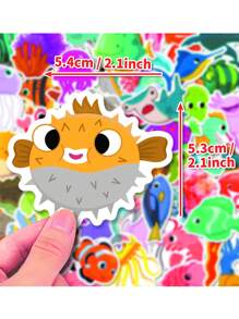 50pcs/Pack Cute Cartoon Marine Life Stickers, Ocean Animals Dolphin Shark Doodle Stickers, Suitable For Gifts, Decorate Luggage, Phone, Water Cup, Laptop, Car, Stationery