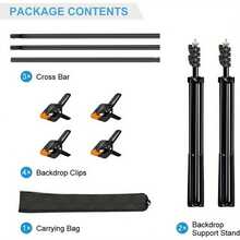 NEWKS Photo Video Studio 2x2m/ 6.5x6.5Ft (WxH) Adjustable Background Stand Backdrop Support System Kit With Carry Bag 4 Spring Clamps - Black - View 6