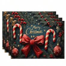 4/6 Stücke Weihnachtsbaum Tischsets, mit roten, weißen und karierten Mustern, robustes Material, geeignet für Küche, Esszimmer, Innen-/Außen Feiertagsdekoration, Thanksgiving und Weihnachten